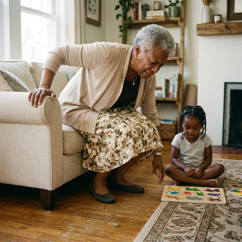 "Your grandkids asked you to get on the floor. You said 'in a minute.'"